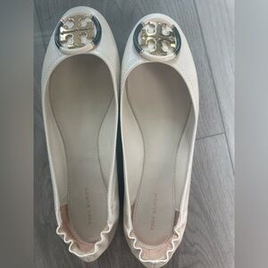 Tory Burch Ivory Flats with Gold Emblem